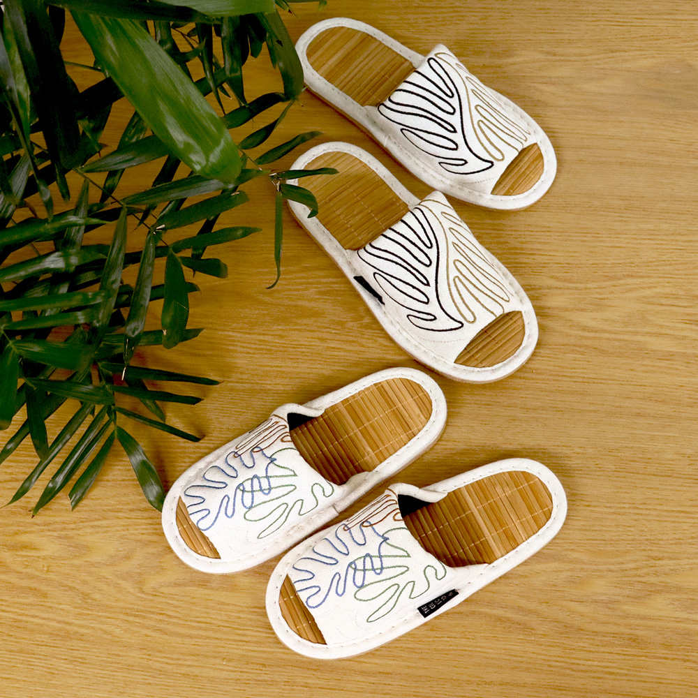 【ベルメゾン】切り絵デザイン刺繍の素敵な竹スリッパ 【ベルメゾン】切り絵デザイン刺繍の素敵な竹スリッパ