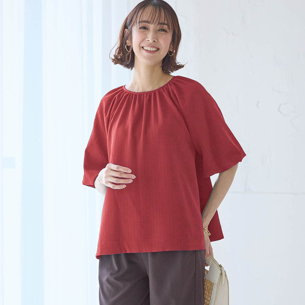 【スタイルノート/StyleNote】ストレッチサッカーボリューム袖ブラウス 【スタイルノート/StyleNote】ストレッチサッカーボリューム袖ブラウス