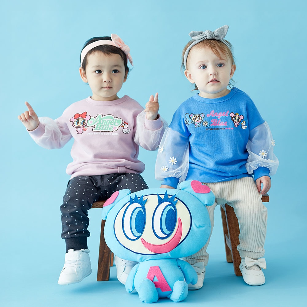 エンジェルブルー 花レース袖チュール裏毛スウェットシャツ 【ベビー服