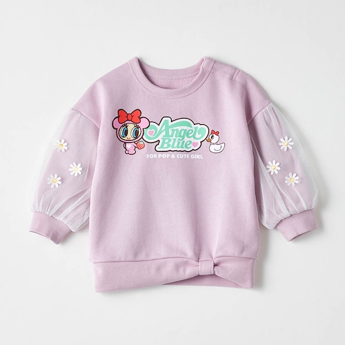 エンジェルブルー 花レース袖チュール裏毛スウェットシャツ 【ベビー服 子供服 長袖】