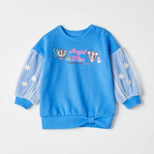 エンジェルブルー 花レース袖チュール裏毛スウェットシャツ 【ベビー服 子供服 長袖】