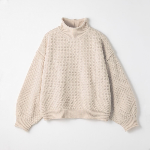 ポップコーン編みパフスリーブハイネックニットプルオーバー 【子供服】