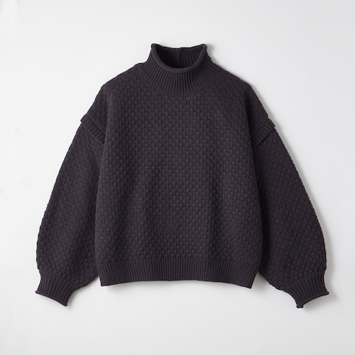 ポップコーン編みパフスリーブハイネックニットプルオーバー 【子供服】