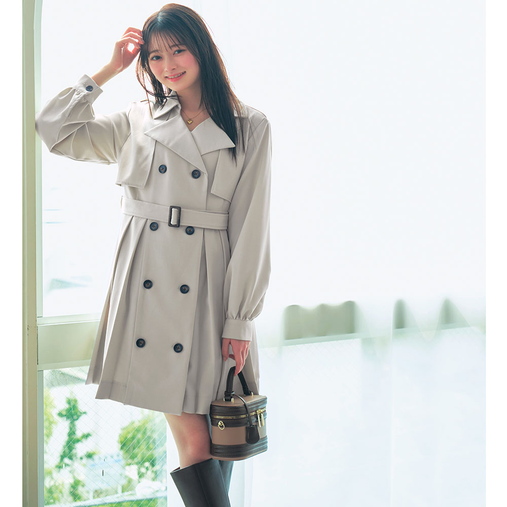 【パペル ラピス/Papel lapiz】共布ベルト付き2WAYトレンチ風プリーツミニワンピース 【子供服 長袖】 【パペル ラピス/Papel lapiz】共布ベルト付き2WAYトレンチ風プリーツミニワンピース 【子供服 長袖】