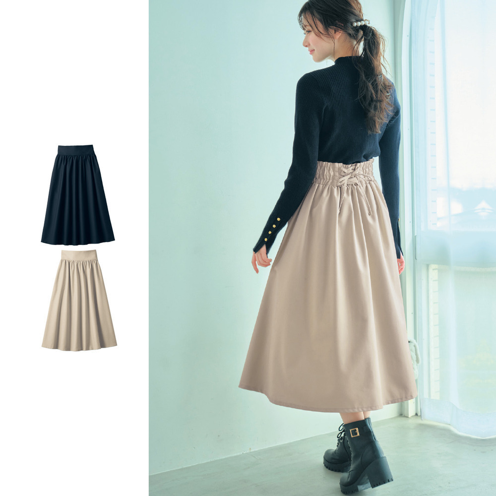 【パペル ラピス/Papel lapiz】バックレースアップフレアロングスカート(ウエスト調節可) 【子供服】 【パペル ラピス/Papel lapiz】バックレースアップフレアロングスカート(ウエスト調節可) 【子供服】