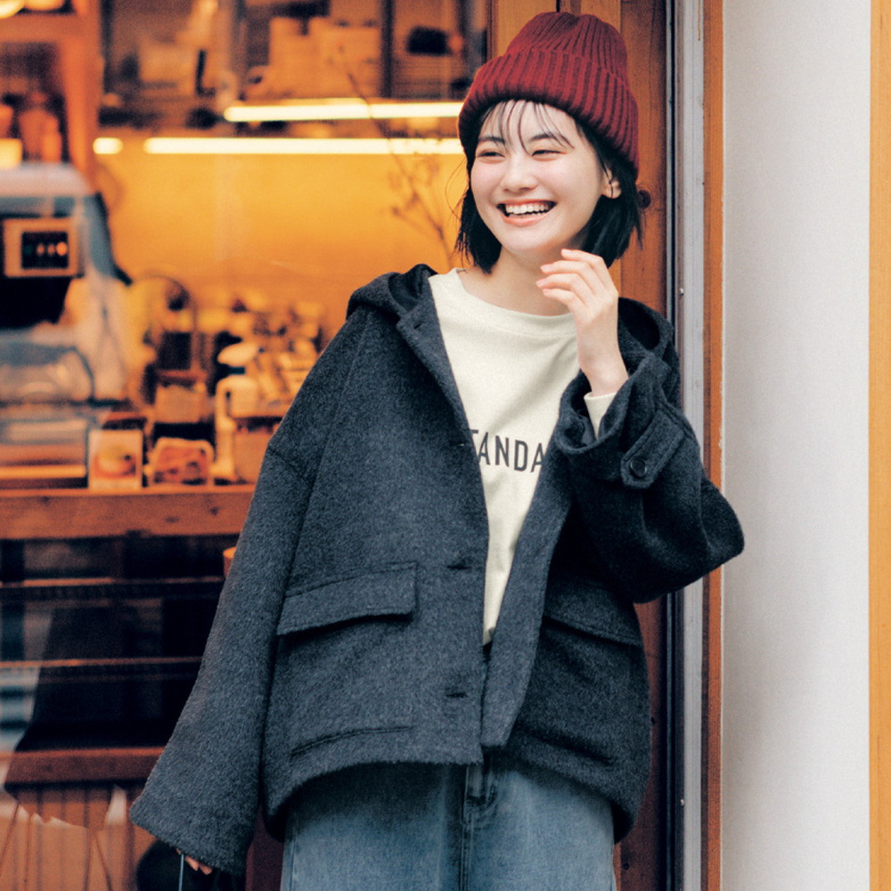 【STANDARD me】コクーンシルエットウールライクフーディコート 【子供服 防寒】 【STANDARD me】コクーンシルエットウールライクフーディコート 【子供服 防寒】