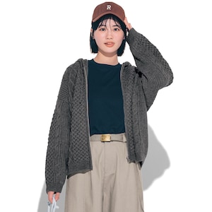 【STANDARD me】もちもちふっくらアラン柄ニットフーディジャケット 【子供服】