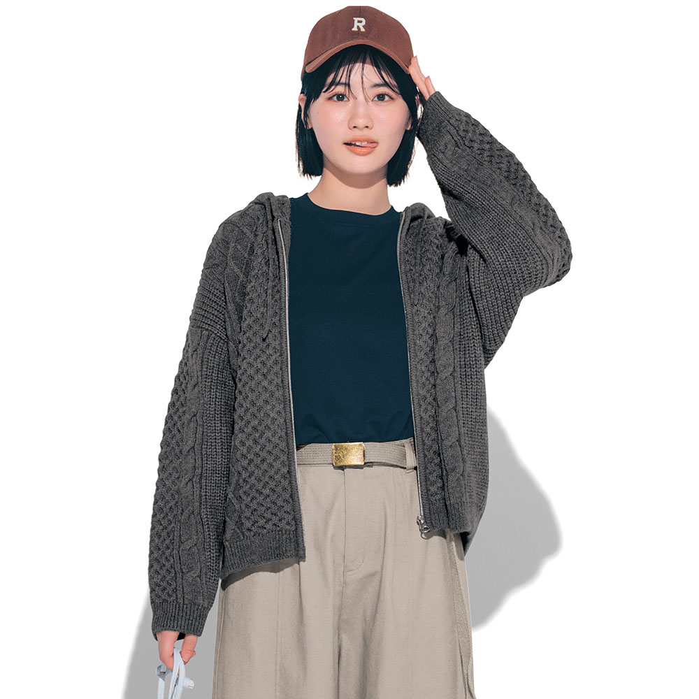 【STANDARD me】もちもちふっくらアラン柄ニットフーディジャケット 【子供服】