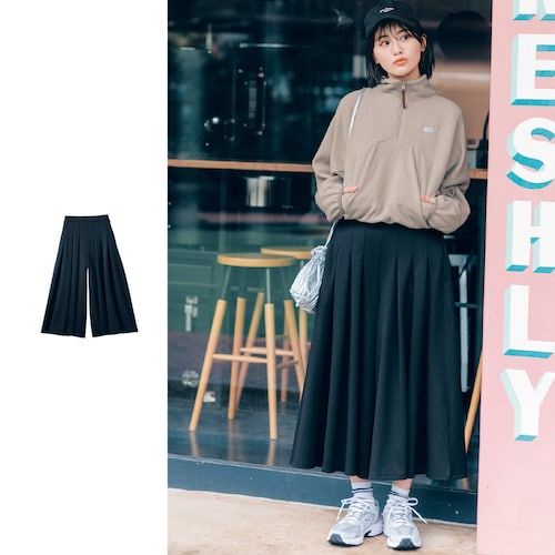 クロップド丈スカート見えワイドパンツ(ウエスト調節可) 【子供ズボン】