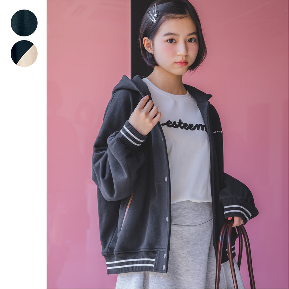 ラインリブヘビーウェイト綿裏毛スウェットフーディスタジャン 【子供服】(パペル ラピス/Papel lapiz)