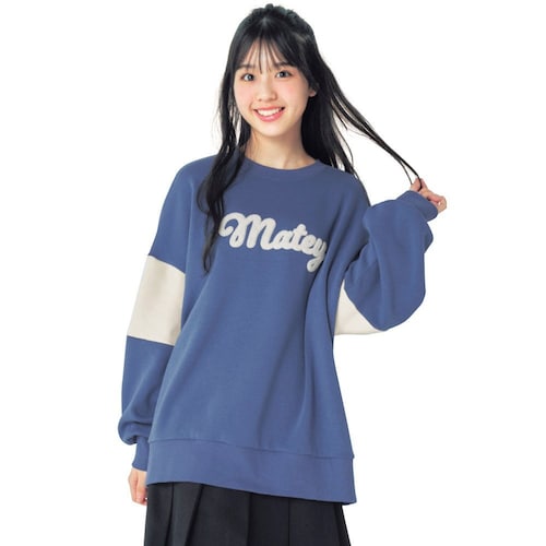 ふわほか裏シャギーサガラ刺繍配色切替えオーバーサイズプルオーバー 【子供服 長袖】