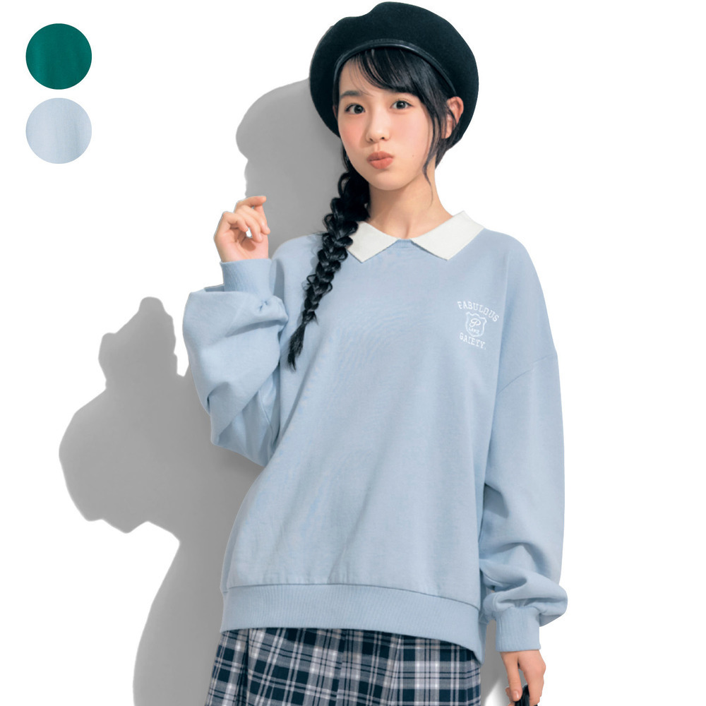 【パペル ラピス/Papel lapiz】襟付きオーバーサイズ綿裏起毛スウェットプルオーバー 【子供服 長袖】 【パペル ラピス/Papel lapiz】襟付きオーバーサイズ綿裏起毛スウェットプルオーバー 【子供服 長袖】