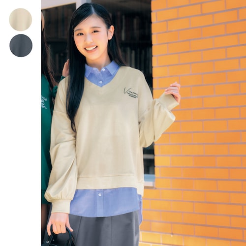 シャツレイヤード風プルオーバー 【子供服 長袖】