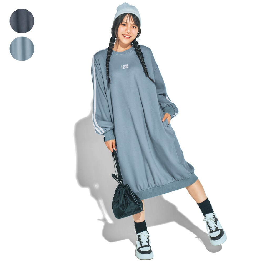 【パペル ラピス/Papel lapiz】ふわほか裏シャギー袖ラインゆるワンピース 【子供服】