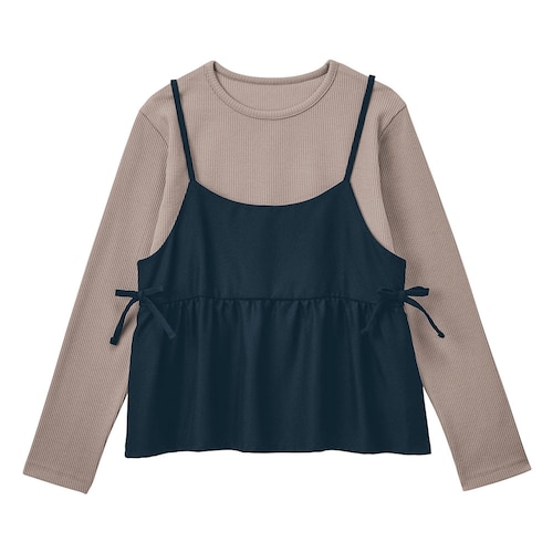 サイドリボンキャミソール＆リブ長袖Ｔシャツセット 【子供服】