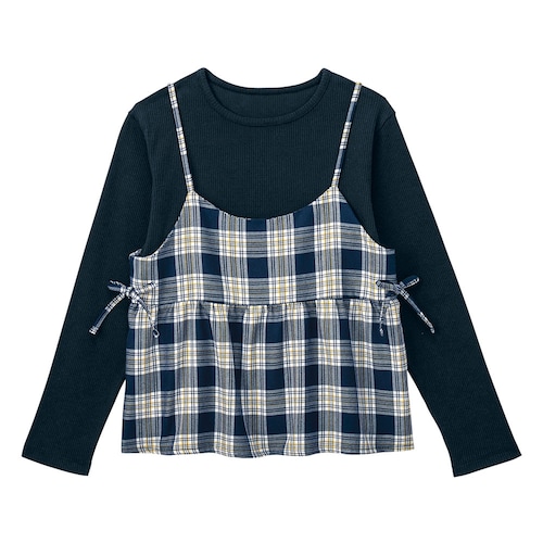 サイドリボンキャミソール＆リブ長袖Ｔシャツセット 【子供服】