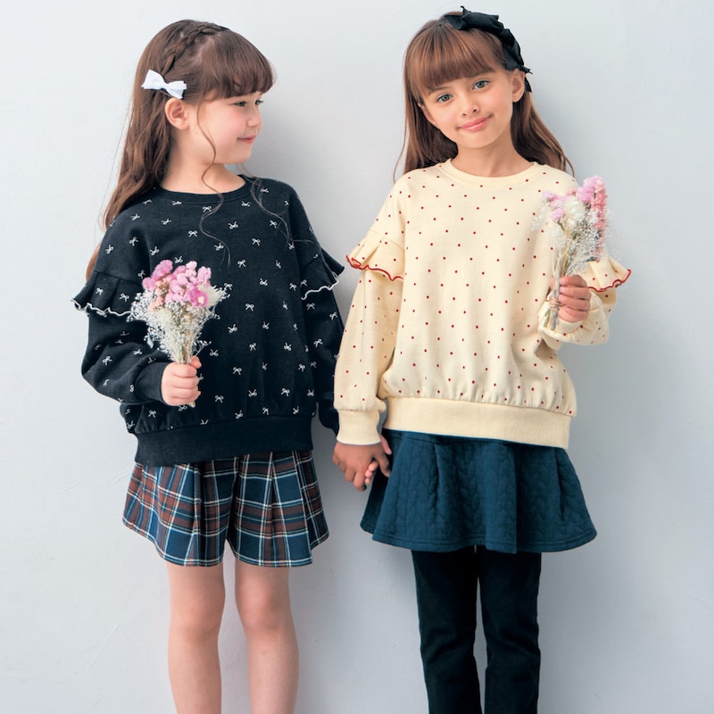 左)ブラック（リボン）／114cm・110、右)アイボリー（ドット）／114.5cm、110