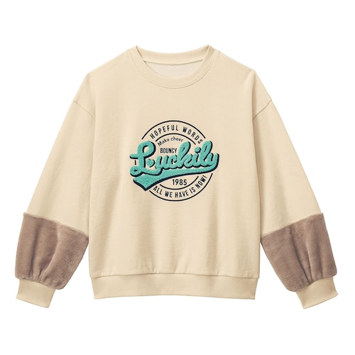 ふわボア袖切替えサガラ刺繍裏起毛プルオーバー 【子供服 長袖】