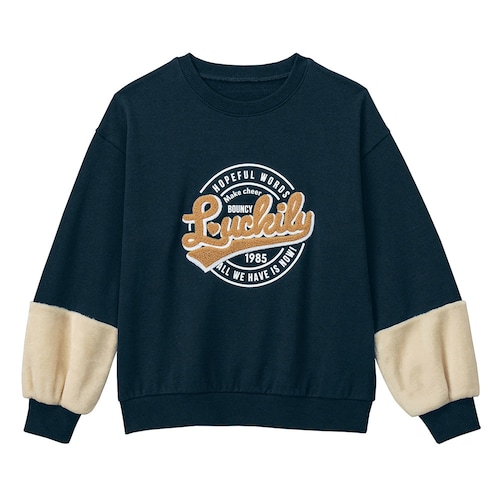 ふわボア袖切替えサガラ刺繍裏起毛プルオーバー 【子供服 長袖】