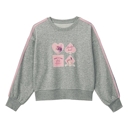 袖ラインネコハートプリント裏毛プルオーバー 【子供服 長袖】