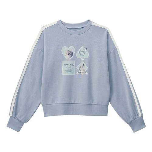 袖ラインネコハートプリント裏毛プルオーバー 【子供服 長袖】