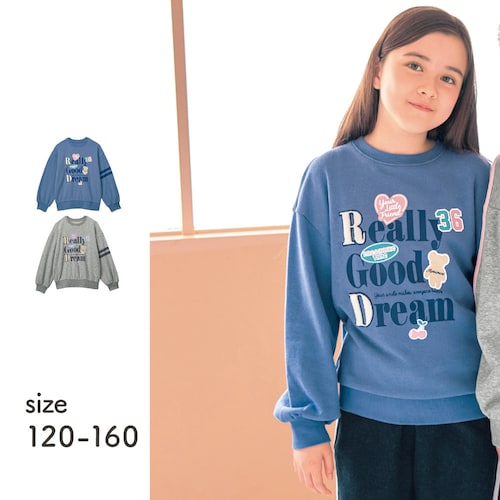 ワッペン風プリント袖ライン裏毛プルオーバー 【子供服 長袖】