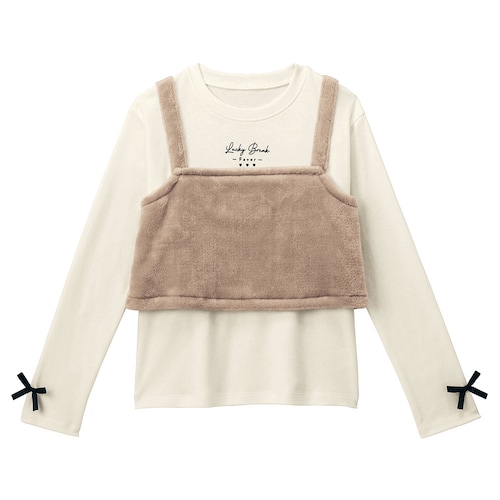 ベロアタッチフリースビスチェレイヤード風長袖プルオーバー 【子供服】