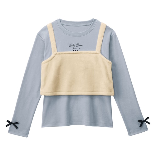 ベロアタッチフリースビスチェレイヤード風長袖プルオーバー 【子供服】