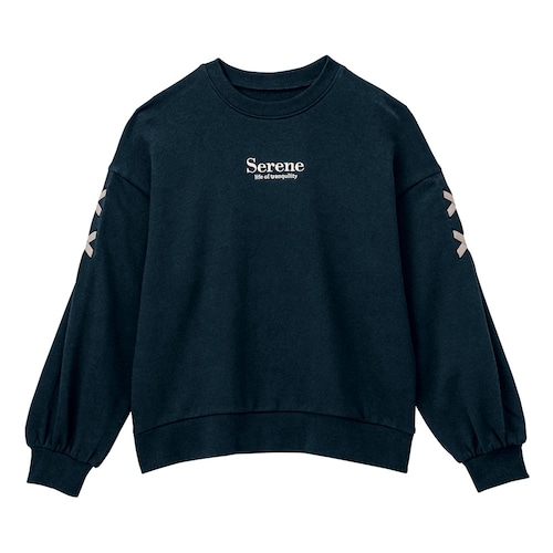 袖タックレースアップデザイン裏毛プルオーバー 【子供服 長袖】