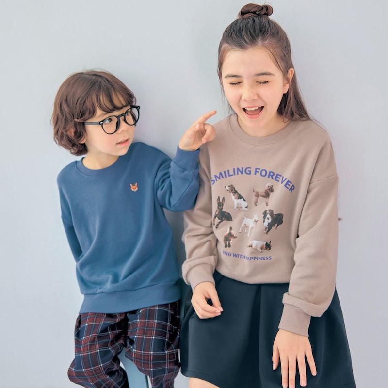 グレイッシュブルー(キツネ刺繍)／113cm・110、グレージュ(ドッグ)／140cm・140