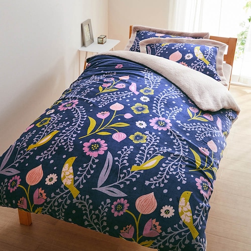 マイクロファイバーとボアの掛け布団カバー／鳥のシンフォニー 「ミニラボ」