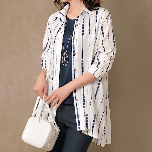 綿混プリントシャツチュニック