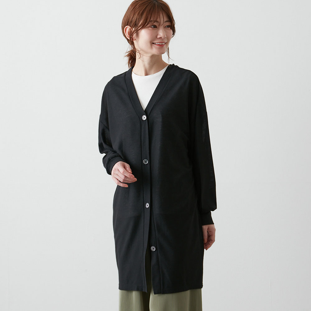 【ベルメゾン】梨地素材のロングカーディガン 【UVカット】