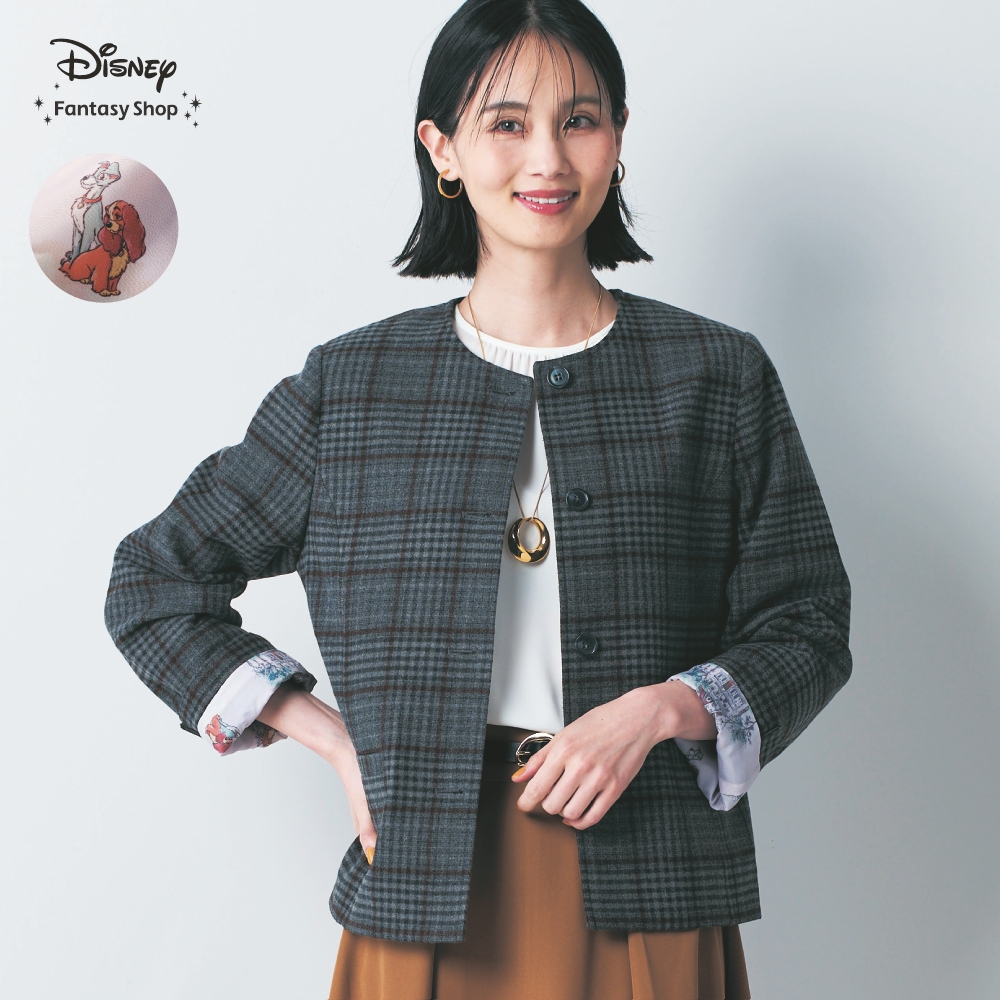 【ディズニー/Disney】裏地プリントノーカラージャケット「わんわん物語」