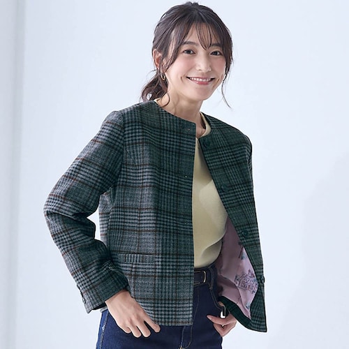 裏地プリントノーカラージャケット「わんわん物語」