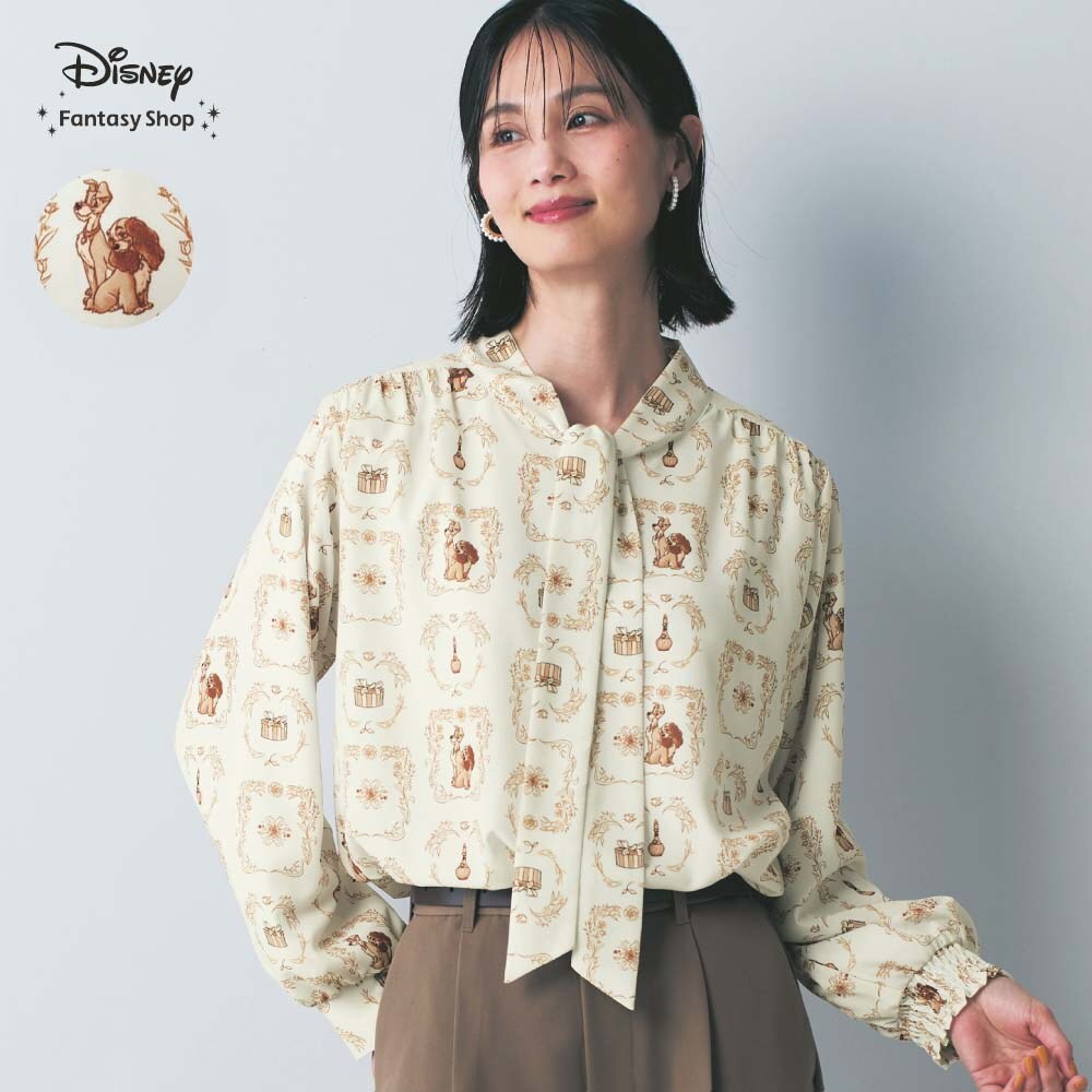 【ディズニー/Disney】カットソー裏地付きボウタイブラウス「わんわん物語」