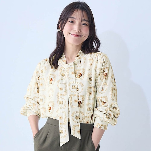 カットソー裏地付きボウタイブラウス「わんわん物語」