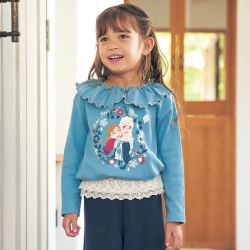 名札ココ 襟フリル長袖プリントTシャツ（選べるキャラクター）（ディズニー/Disney）