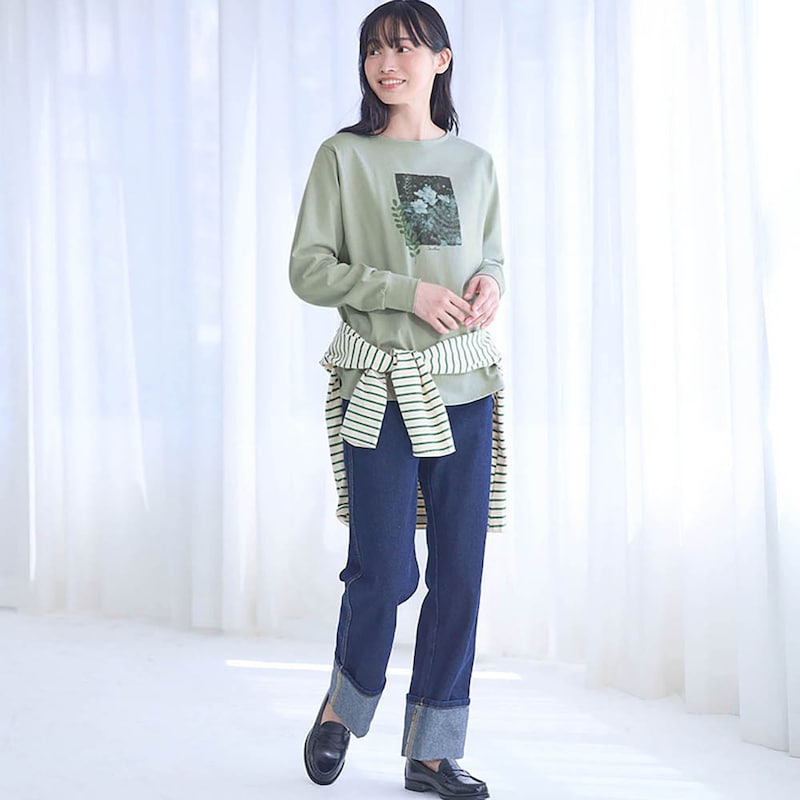 モデル身長164cm／Ｍ ※写真は撮影用のため袖丈+1.5cmになります。