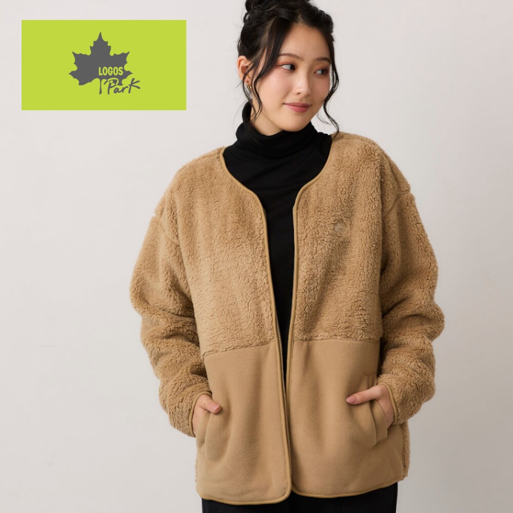 【ロゴス・パーク/LOGOS Park】ノーカラーボア×フリース切替ジャケット