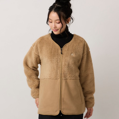 ノーカラーボア×フリース切替ジャケット