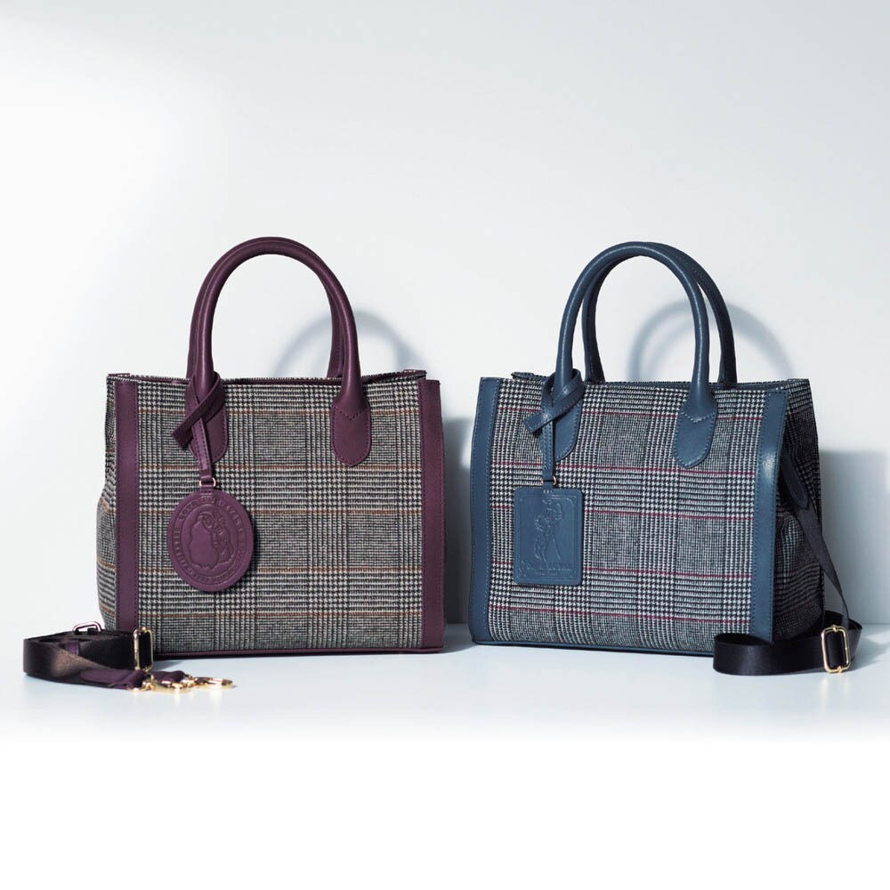 【ディズニー/Disney】革付属ツイードチェックのミニバッグ「わんわん物語」