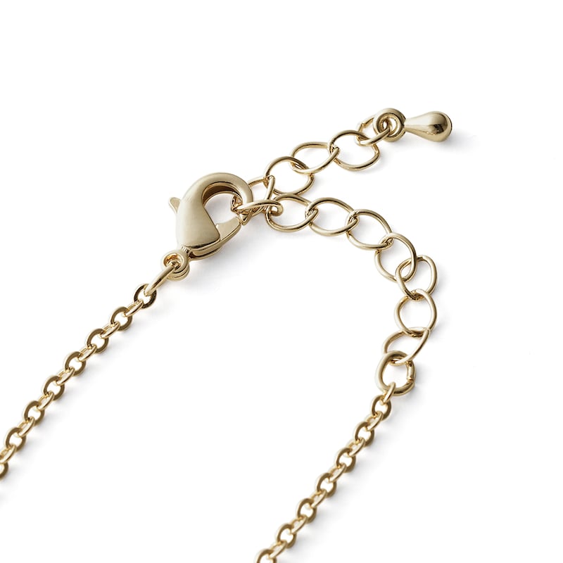 やや長めのチェーンは、留める位置で長さの微調整が可能