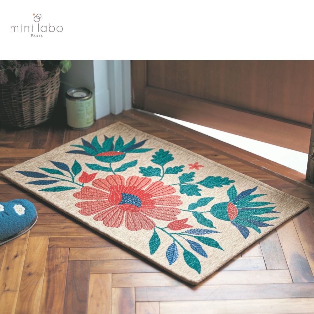 シェニール織のジャカード玄関マット／ペルシャ風庭園 「ミニラボ