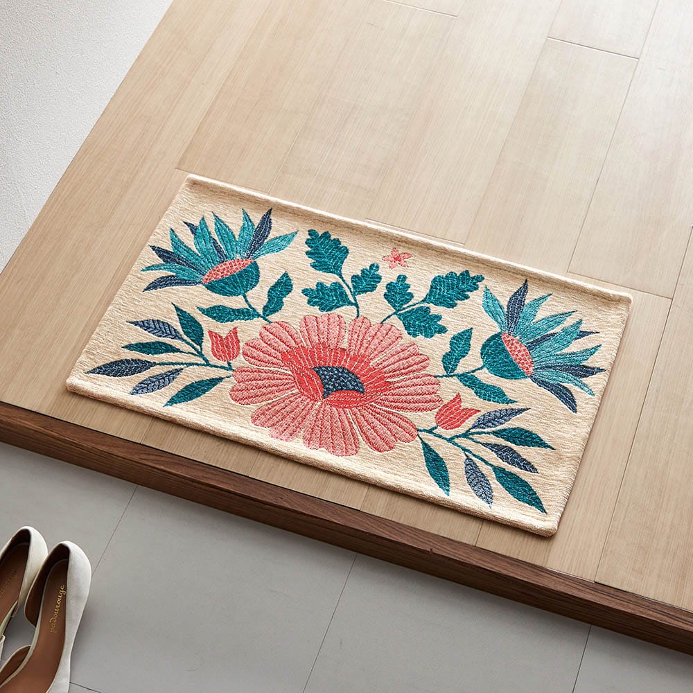 シェニール織のジャカード玄関マット／ペルシャ風庭園 「ミニラボ