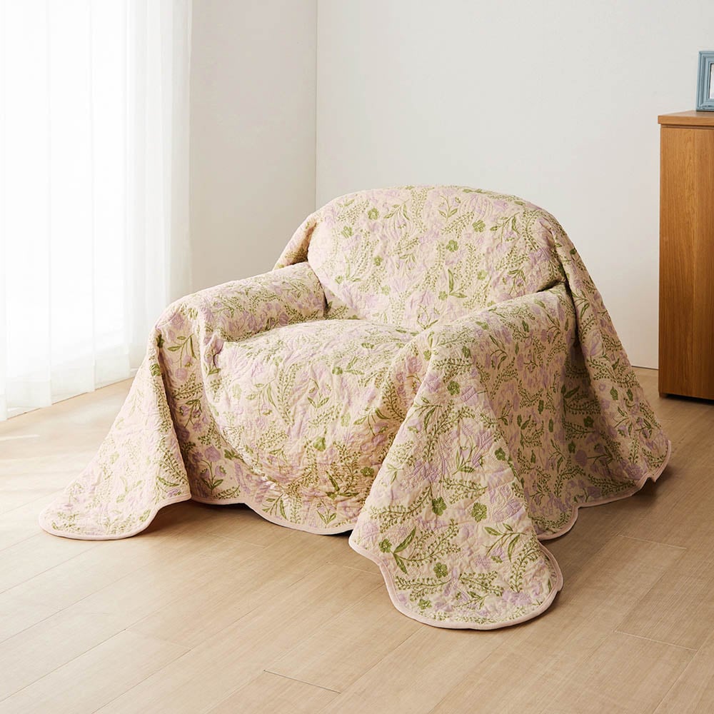 熱圧着キルトのリバーシブルマルチカバー・ソファーカバー／鳥の