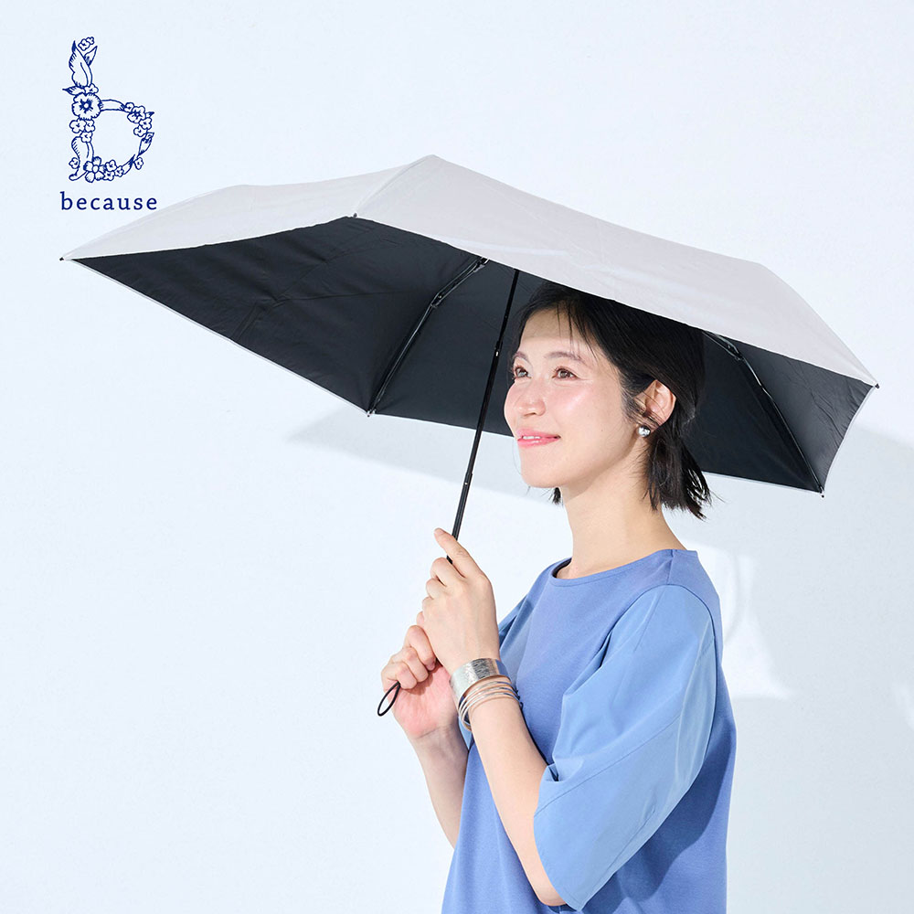 【ビコーズ/because】パール調素材使い折りたたみ日傘【晴雨兼用】 【ビコーズ/because】パール調素材使い折りたたみ日傘【晴雨兼用】