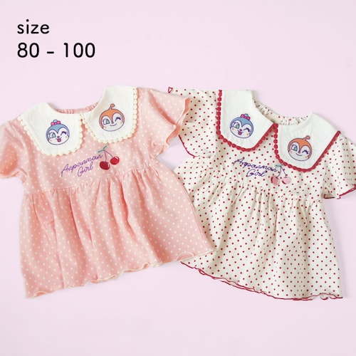 アンパンマン 刺繍襟付きドット柄フレア半袖Tシャツ