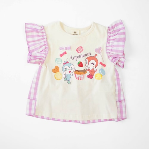 アンパンマン ギンガムチェック肩フリル半袖Tシャツ