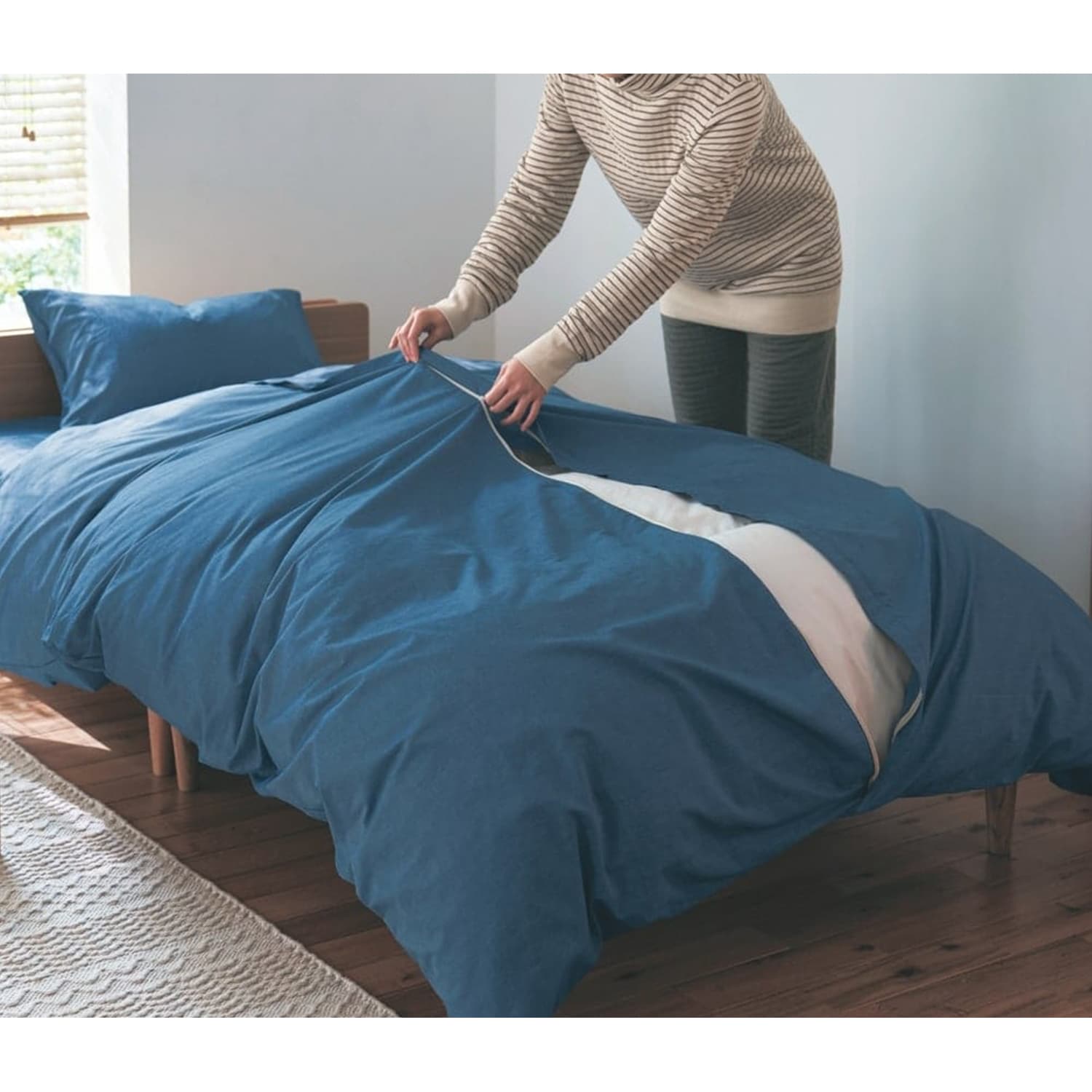 取り替え簡単！先染め綿素材を使った掛け布団カバー 「カンタンカバー